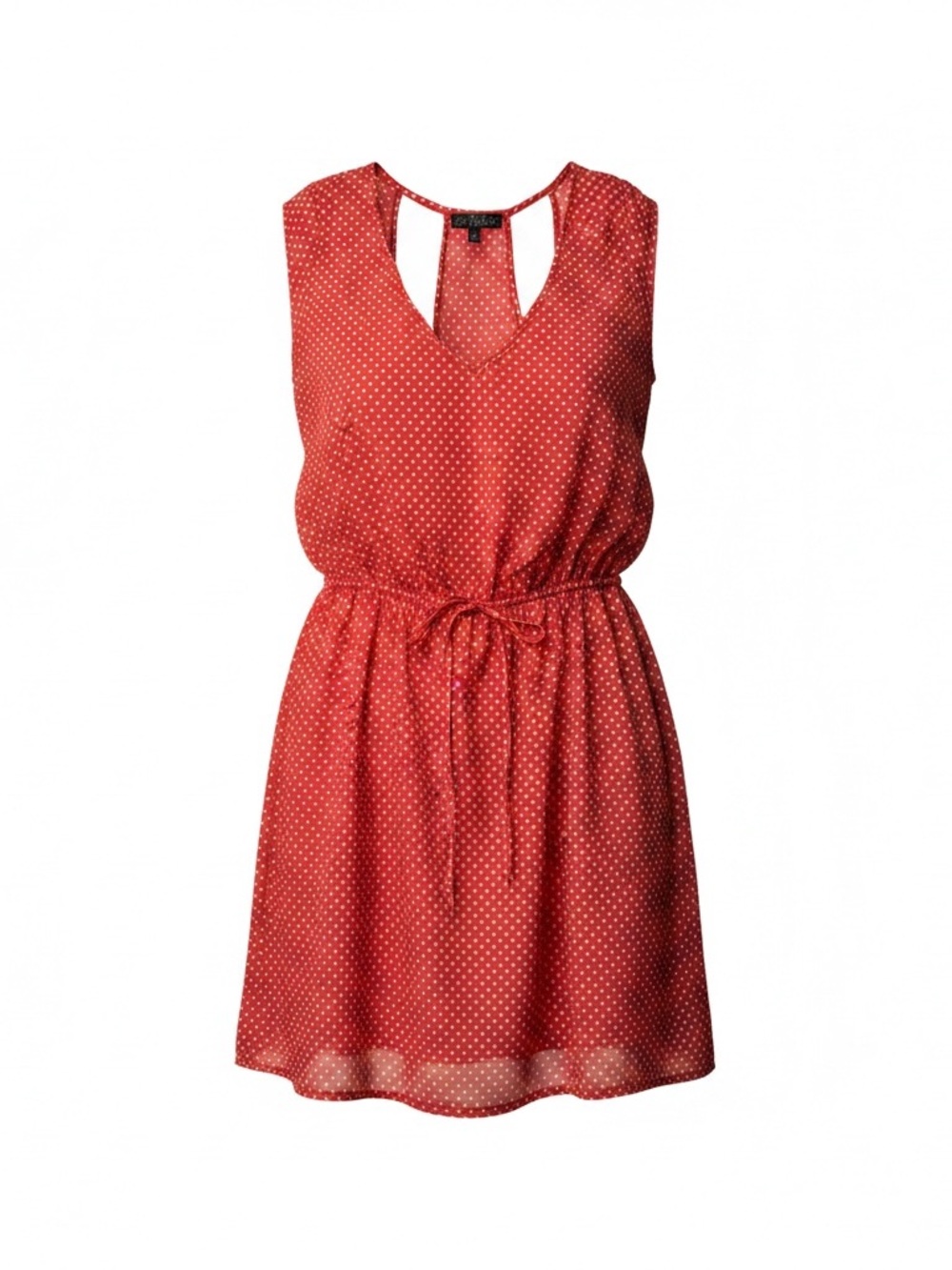 BeBop Orange Coral & White Polka Dot Sleeveless Dress Size Small Stretch Waist